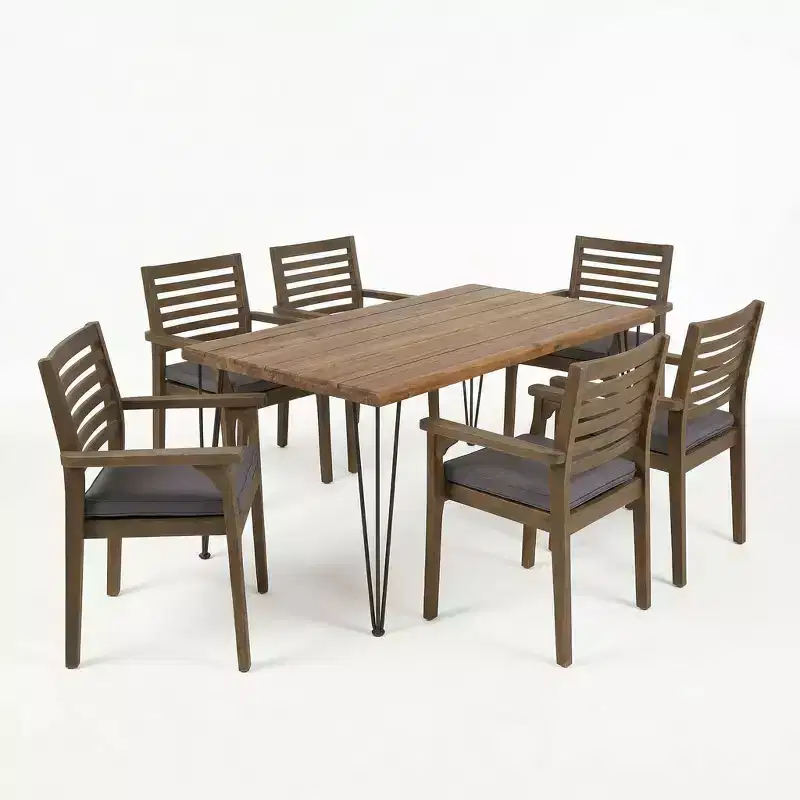 Christopher Knight Home Irish Rustic 7 Piece Patio Acacia Wood Dining Set with Cushions