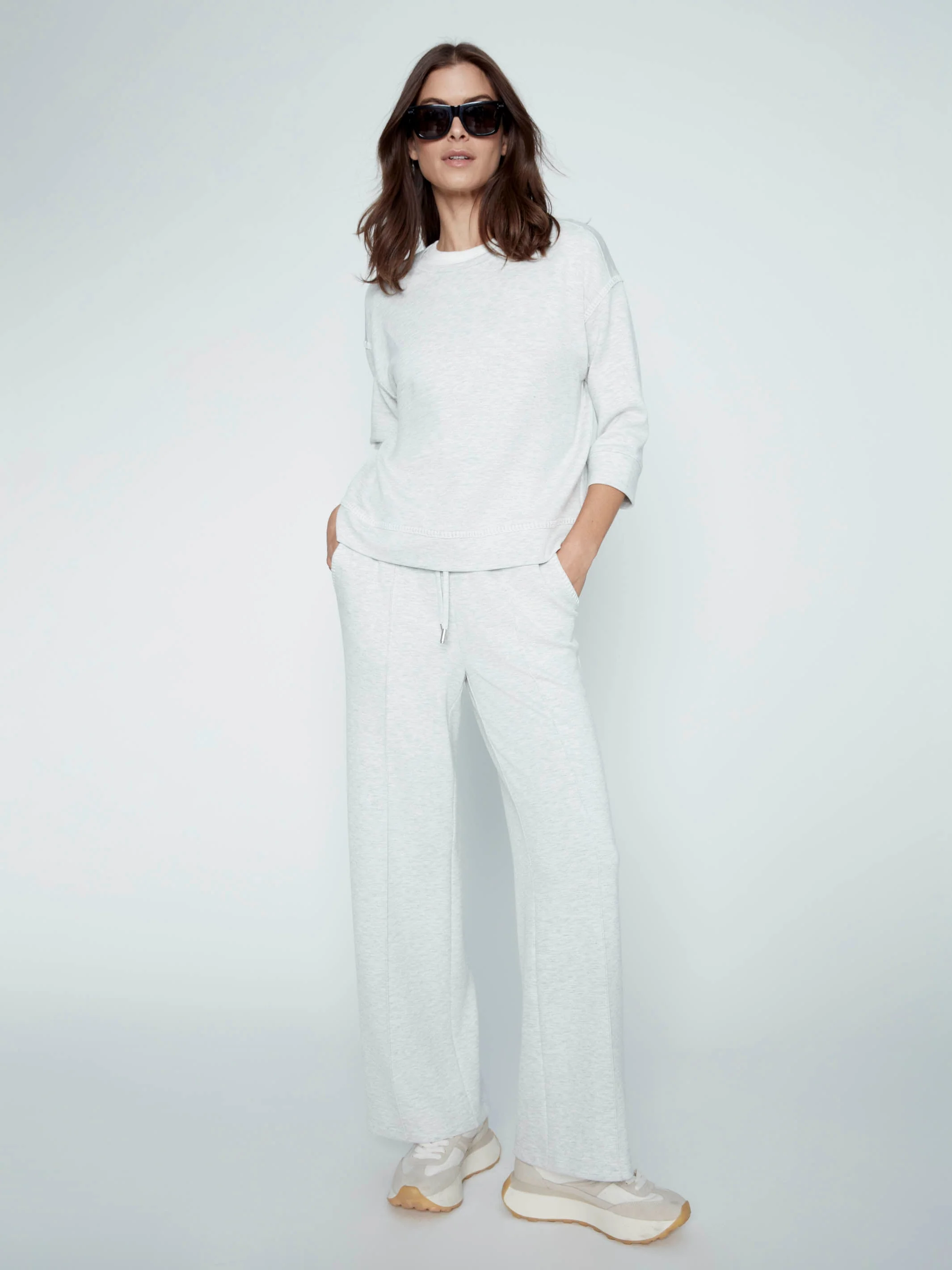 Wide Leg Jogger Pants - Heather Light Grey