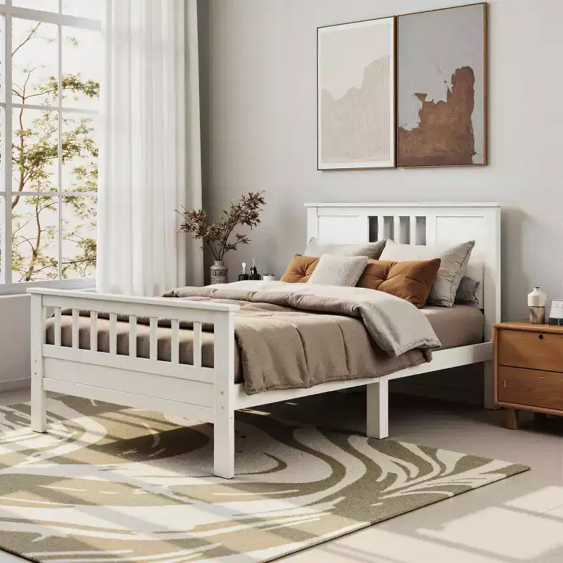 Twin Size Metal Platform Bed Frame, Headboard Footboard with 350LBS Wooden Slats Support