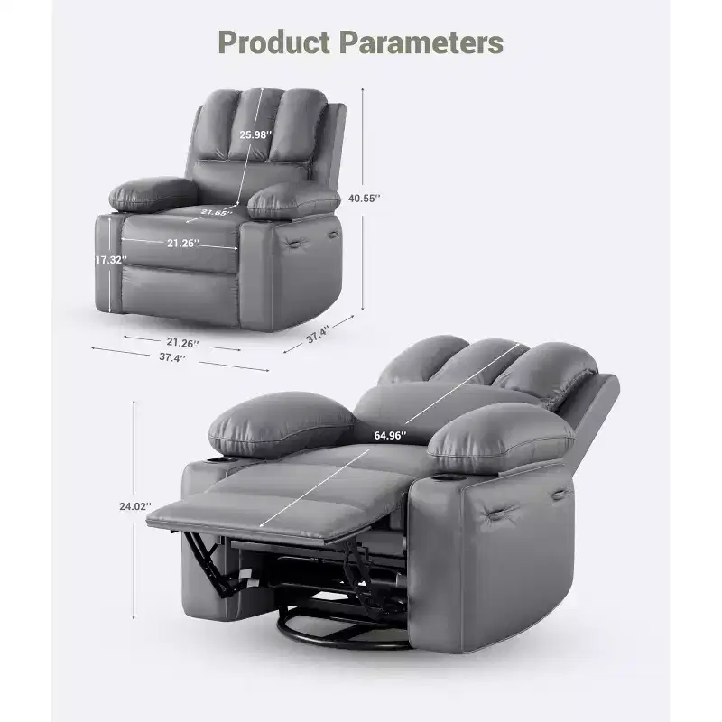 Massage Recliner Chair with Heat - 360 Swivel Rocking Chair for Living Room (Grey)