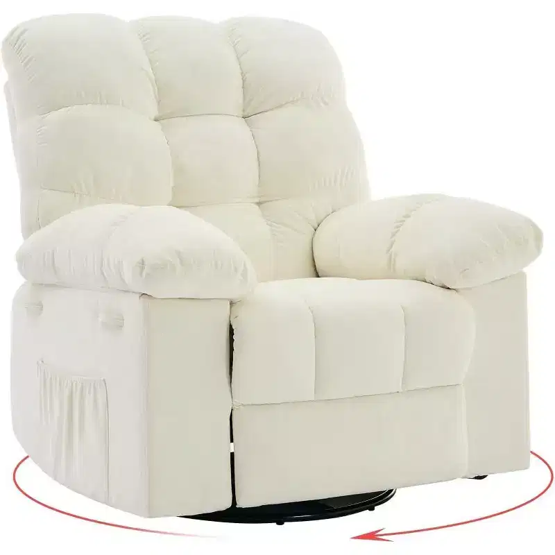 Brown / Green / Grey Swivel Rocking Recliner Chair, Upholstered Glider, 1-Person