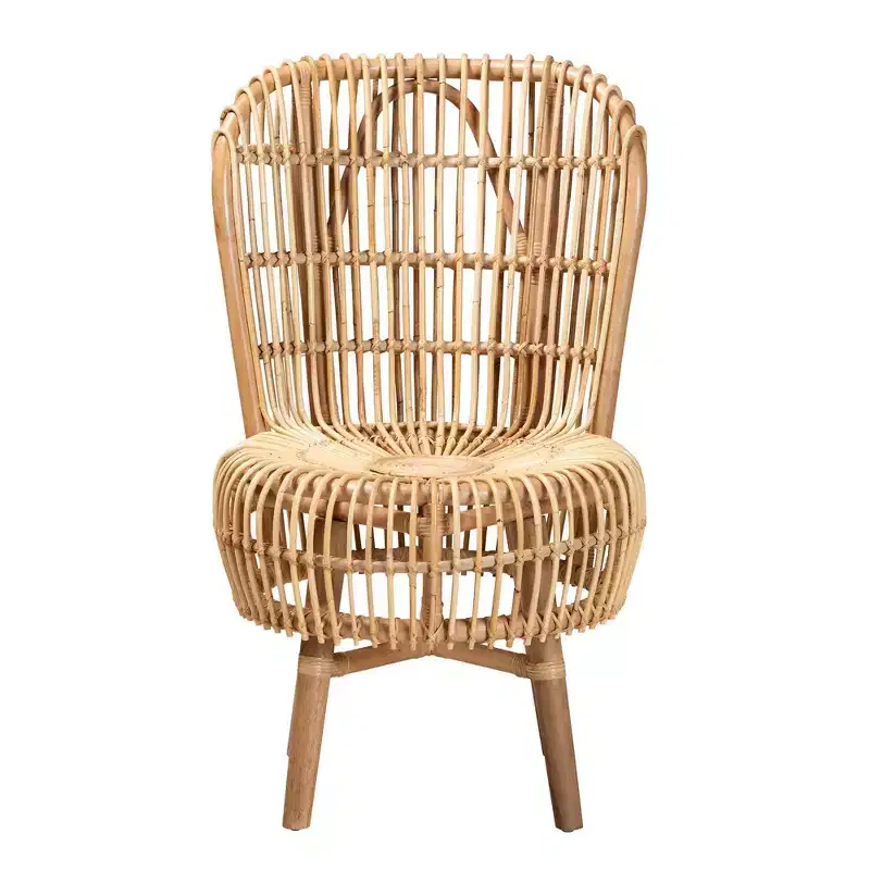 bali & pari Nagoya Rattan Tall Lounge Chair: Bohemian Accent, Teak Wood Legs, Living Room Furniture