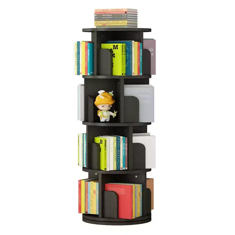 4-Tier Rotating Bookshelf with 360 Spin, Corner Wood Bookcase Organizer for Kids & Adults, Space-Saving Storage for Bedroom & Living Room