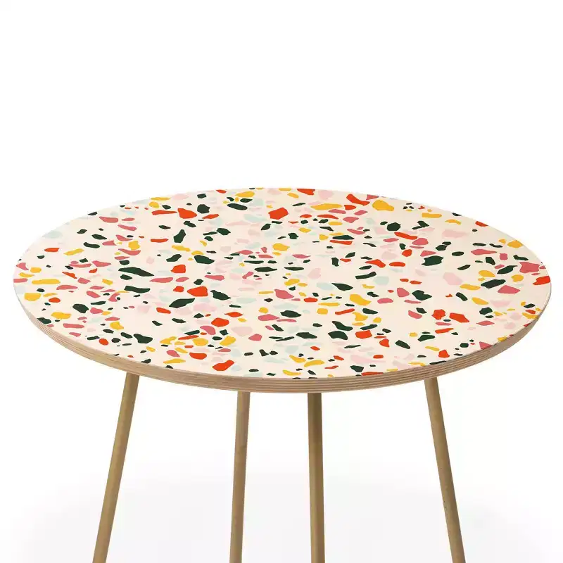 Lane and Lucia Confetti Terrazzo Side Round Table Gold - Deny Designs: Birch Top, Flared Steel Legs