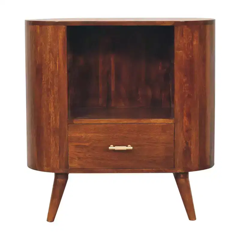 30 Chestnut Solid Wood Oval Accent Cabinet With One Drawer