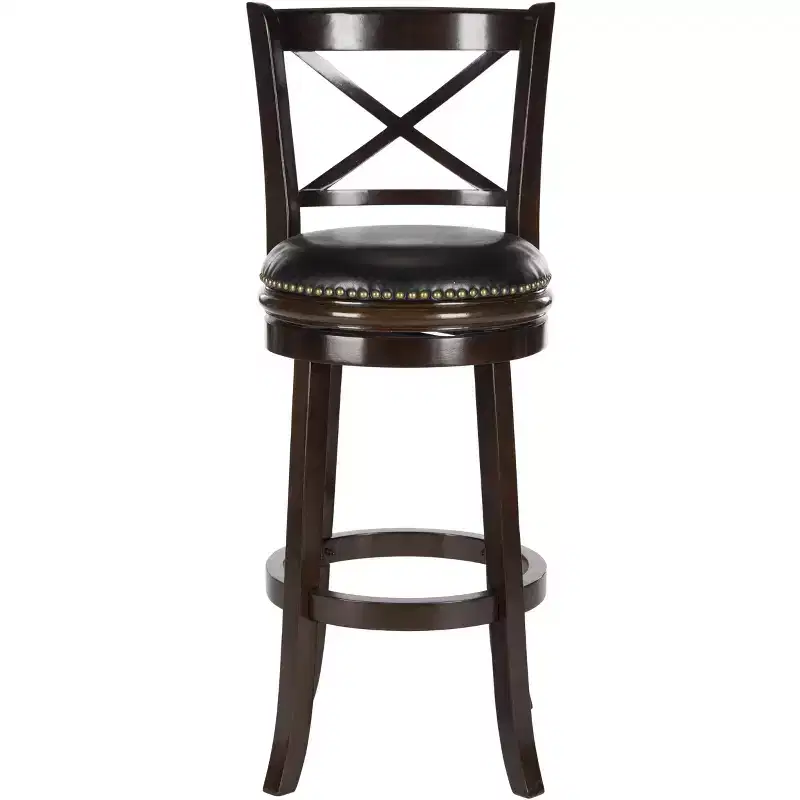Swivel Bar Stool, Cappuccino/Black, Nailhead Trim with Footrest