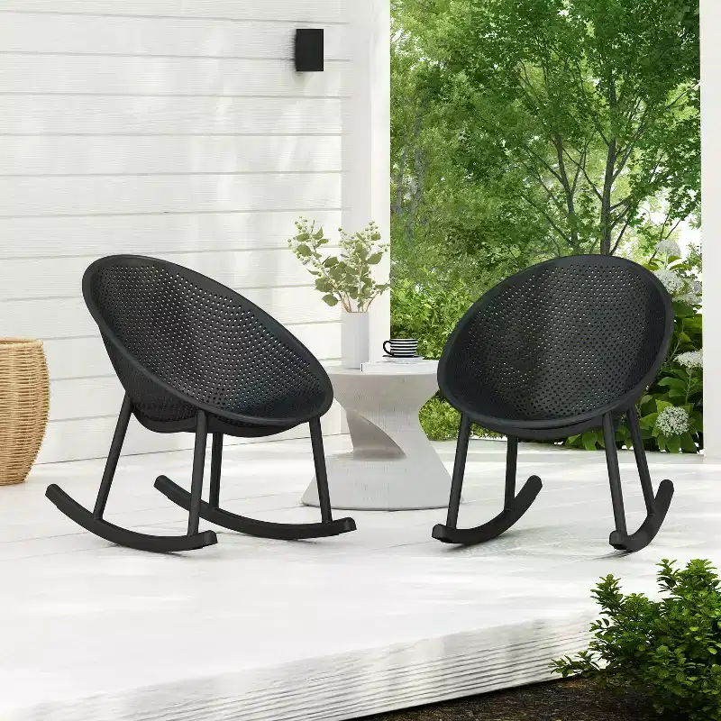 GDFStudio Edmont Outdoor Polypropylene Plastic Gable Rocking Chair