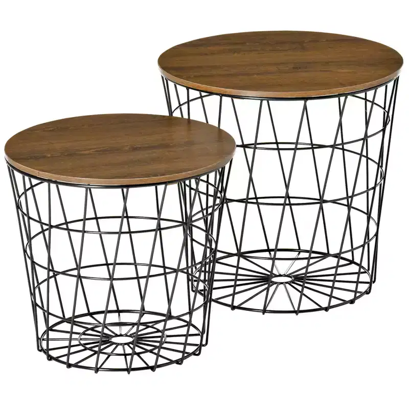 HOMCOM End Tables Set of 2, Nesting Tables with Storage, Round Accent Side Tables with Removable Top for Living Room, Bedroom
