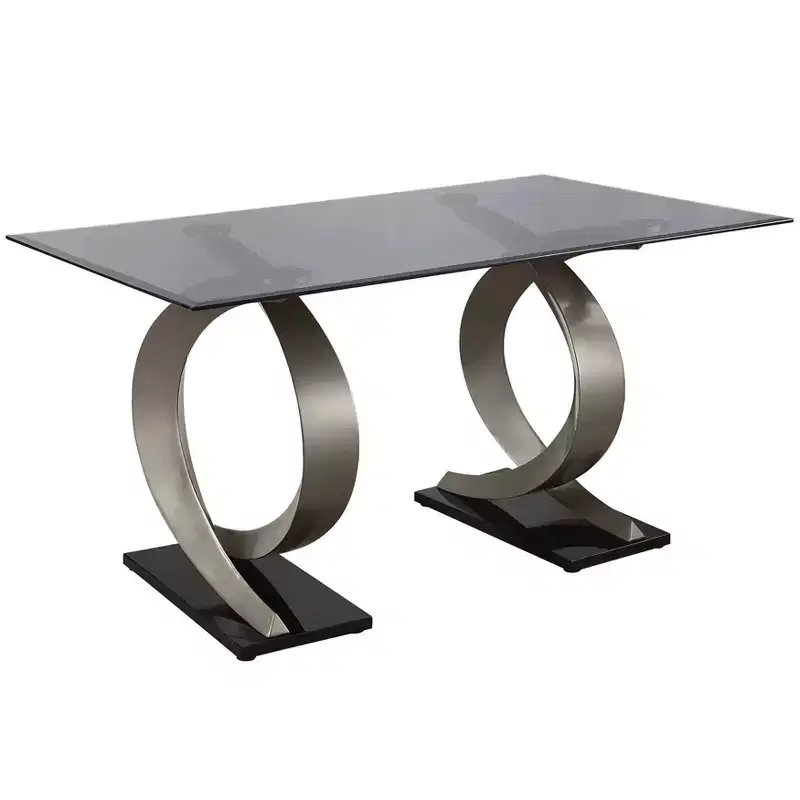 58 Gleneagles Modern Rectangle Glass Top Dining Table - HOMES: Inside + Out: Beveled Edge, Double Pedestal