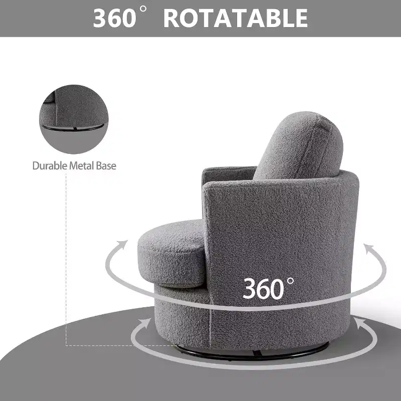 GDFStudio Bertha Swivel Boucle Upholstered 32 Wood and Steel Chair