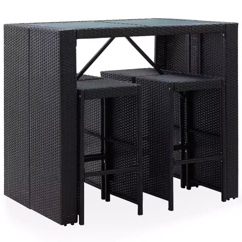 vidaXL 5-Piece Patio Bar Set - Poly Rattan and Glass in Black - Includes Comfortable Cushions - Easy Assembly - Suitable for Outdoor Use