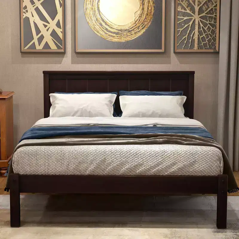 Whisen Modern and Simple Wood Platform Bed with Headboard