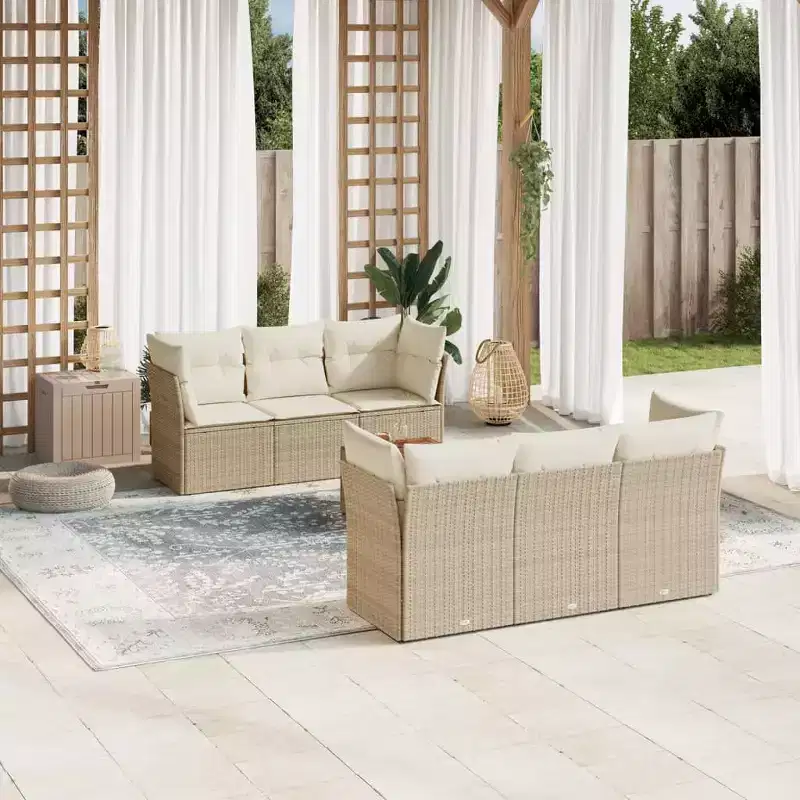 vidaXL Patio Sofa Set with Cushions Outdoor Furniture 7 Piece Poly Rattan
