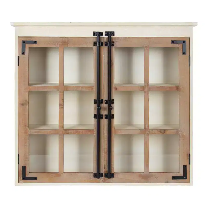 Decorative Farmhouse Wood Wall Cabinet, White/Brown, 30
