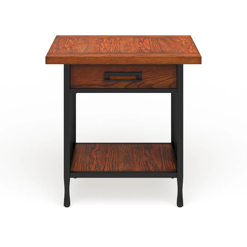 Carbon Loft Peter Matte Black Slatted Metal Oak End Table with drawer