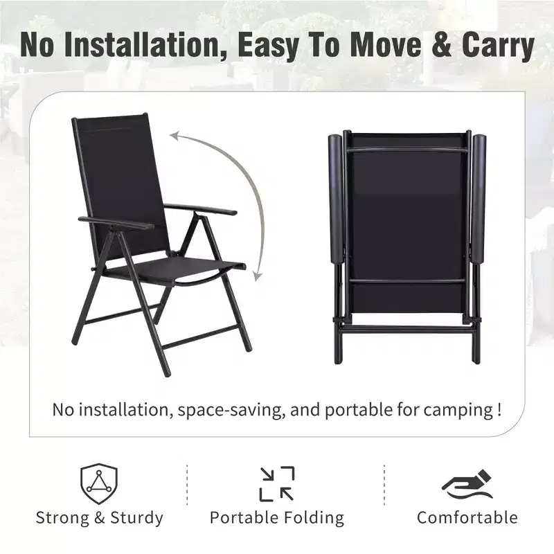 Captiva Designs 9pc Spacious Slat-top Rectangle Metal Table with Umbrella Hole & Textilene Reclining Foldable Chairs