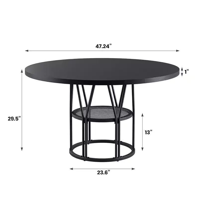 47 Modern Round Dining Table for 4-6 People, Circle Kitchen Dinner Table w/ Storage Shelf & Sturdy Metal Frame for Dining Room & Apartment