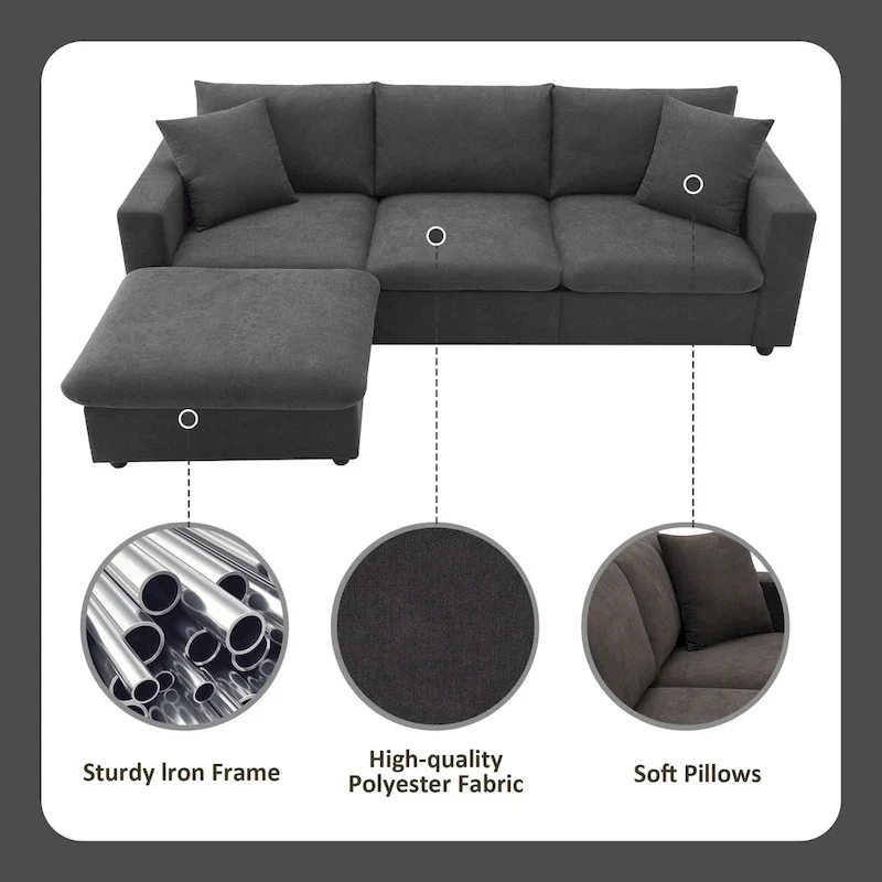 100.4 L-Shaped Polyester Sectional Sofa with 4-Seat Convertible Couch and Ottoman & Pocket Spring Cushions (300lb Capacity)