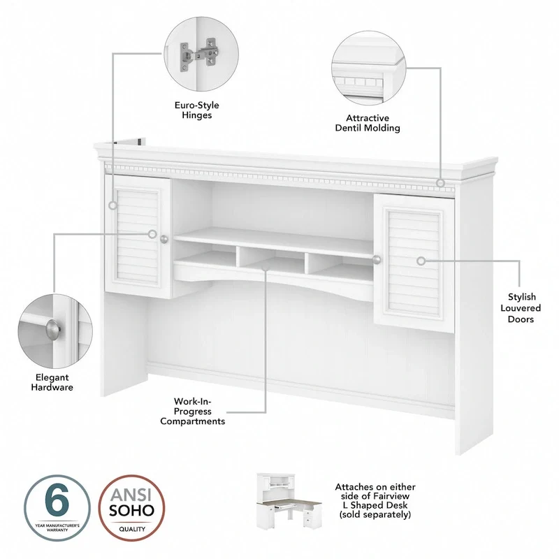 Fairview 60W Desk with Hutch, Cabinet and Bookcase by Bush Furniture