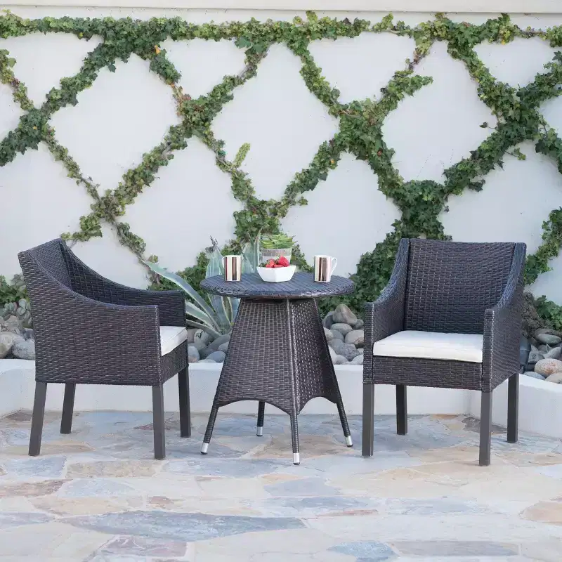 Christopher Knight Home Franco Outdoor 3 Piece Wicker Bistro Dining Set with Cushions and Umbrella Hole