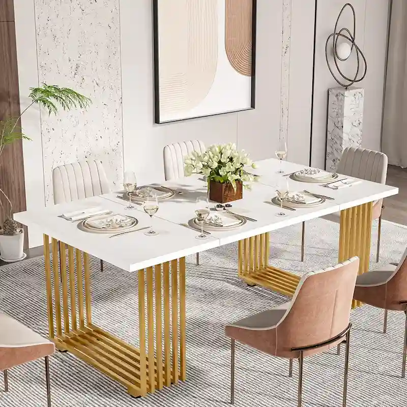 Modern Dining Table for 6-8 People, 70.8 Inches White Kitchen Table