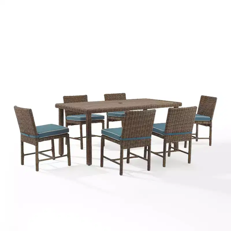 7pc Bradenton Outdoor Steel Dining Set Navy/Weathered Brown - Crosley: With Removable Cushion Covers, UV-Resistant