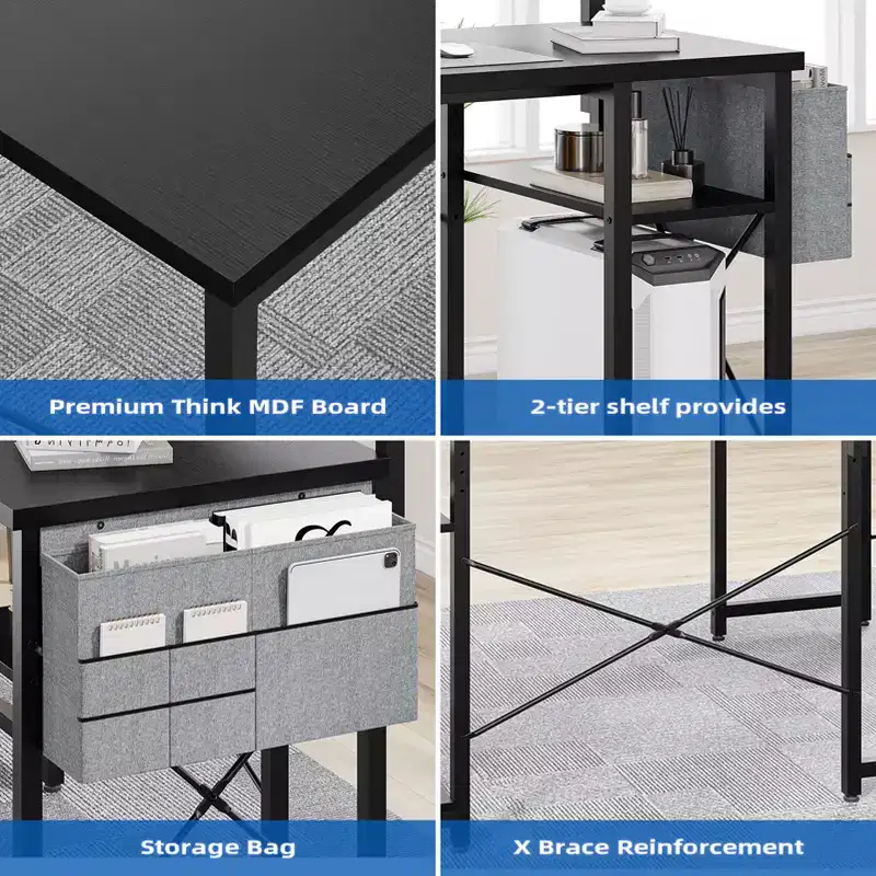 54 Inch Reversible L Shaped Desk, Corner Computer Desk, Monitor Stand, Power Outlets, LED Lights, for Home, Office, Bedroom
