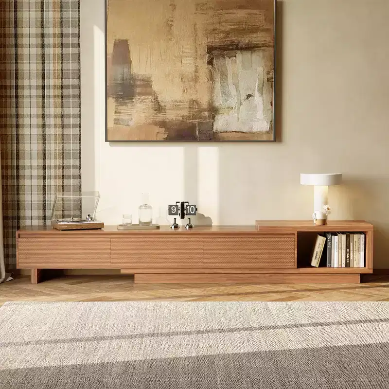 MDF Extendable TV Stand with 3 Drawers 15.86''H x 78.74-102.3''W x 15.74''D