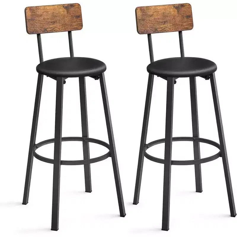 VASAGLE Bar Stools, Set of 2 PU Upholstered Breakfast Stools, 29.7 Inches Barstools with Back and Footrest, for Dining Room Kitchen Counter Bar