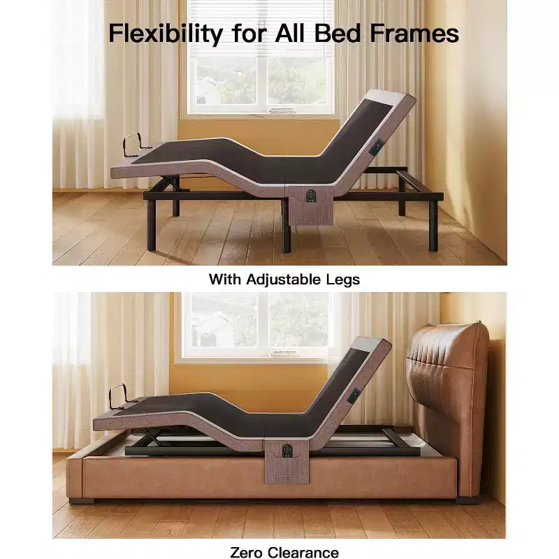 Queen Size Adjustable Bed Frame with Massage, Zero Clearance and Zero Gravity Mode, Electric Bed with Head and Foot Incline, Wireless Remote