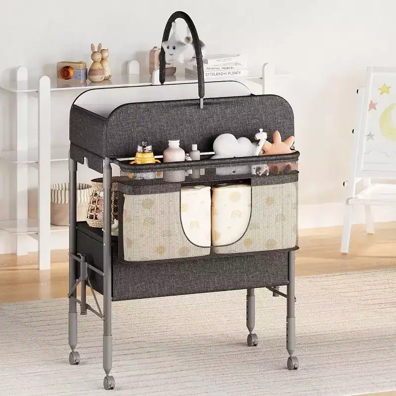 Baby Changing Table, Versatile Folding Changing Table, Waterproof Diaper Changing Station with 2 Drawers, Mobile Nursery for Infant and Newborn