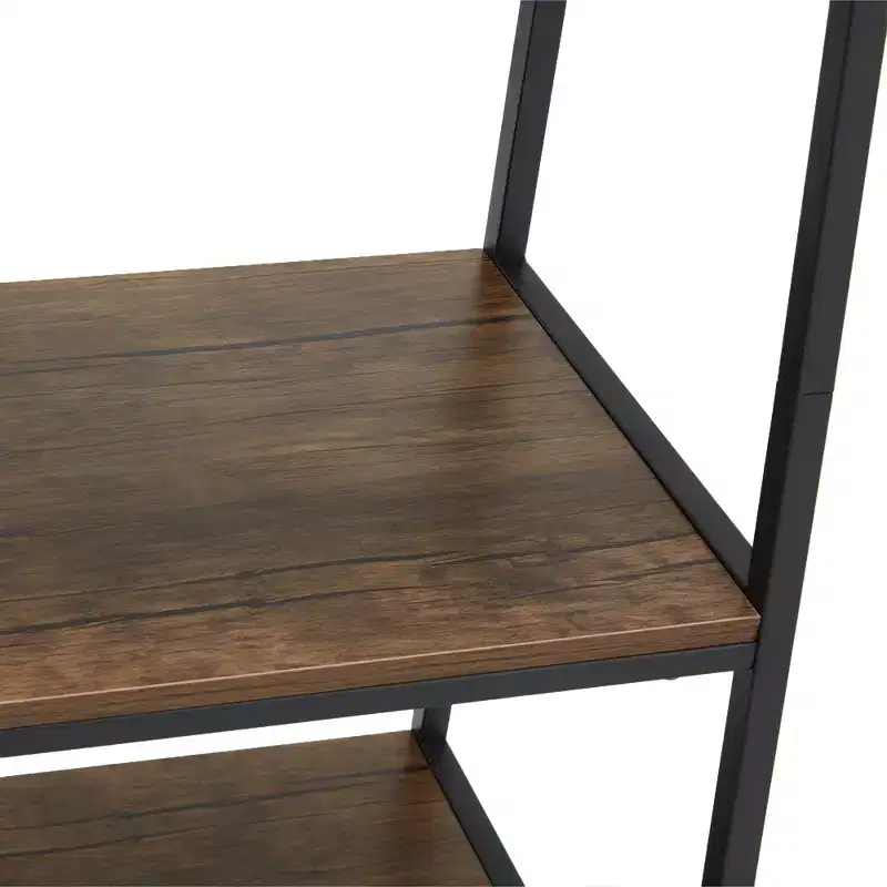 Freestanding Industrial 5 Tier Open Shelf Ladder Bookcase, Gray & Brown