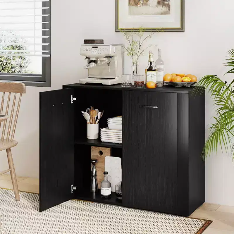 Costway Floor Storage Cabinet Buffet Sideboard w/ Double Doors Wooden Coffee Bar Station