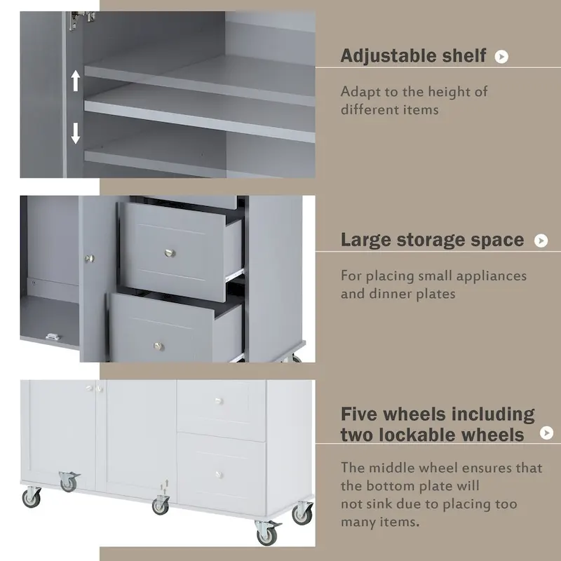 Multifunctional Kitchen Cart with Spice Rack and Adjustable Shelves
