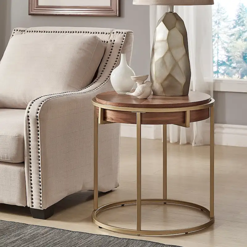 Cooke Round End Table with Metal Base