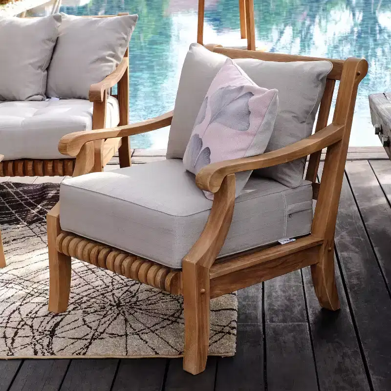 Sonoma Lane Rockport Teak Wood Outdoor Lounge Chair With Beige Zippered Cushions - Weather-Resistant