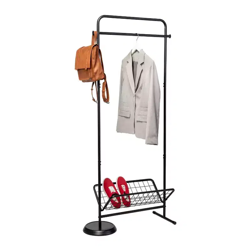 Honey-Can-Do Entryway Garment Rack Natural: Steel Frame, Freestanding Closet, Clothing Rack, Anti-Tip Hardware