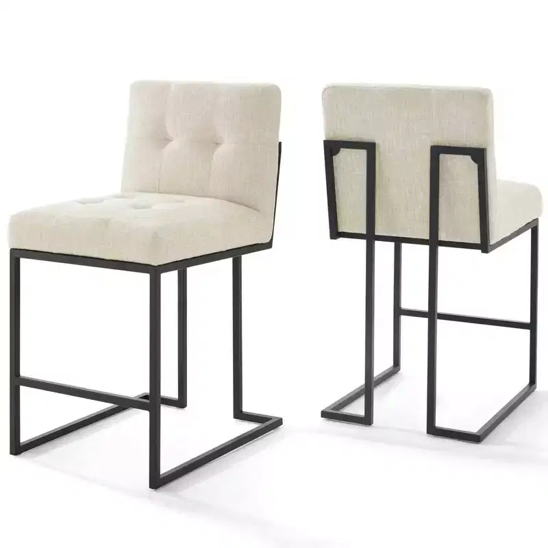 Set of 2 Privy Stainless Steel Upholstered Fabric Counter Height Barstools - Modway