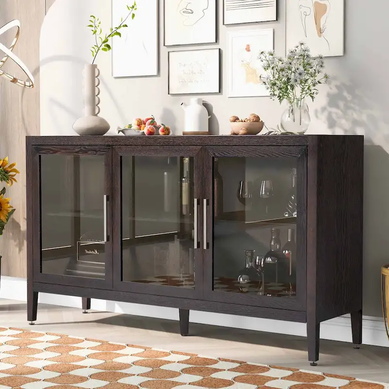 58.2 Wood Storage Cabinet with Doors and Adjustable Shelf - N/A