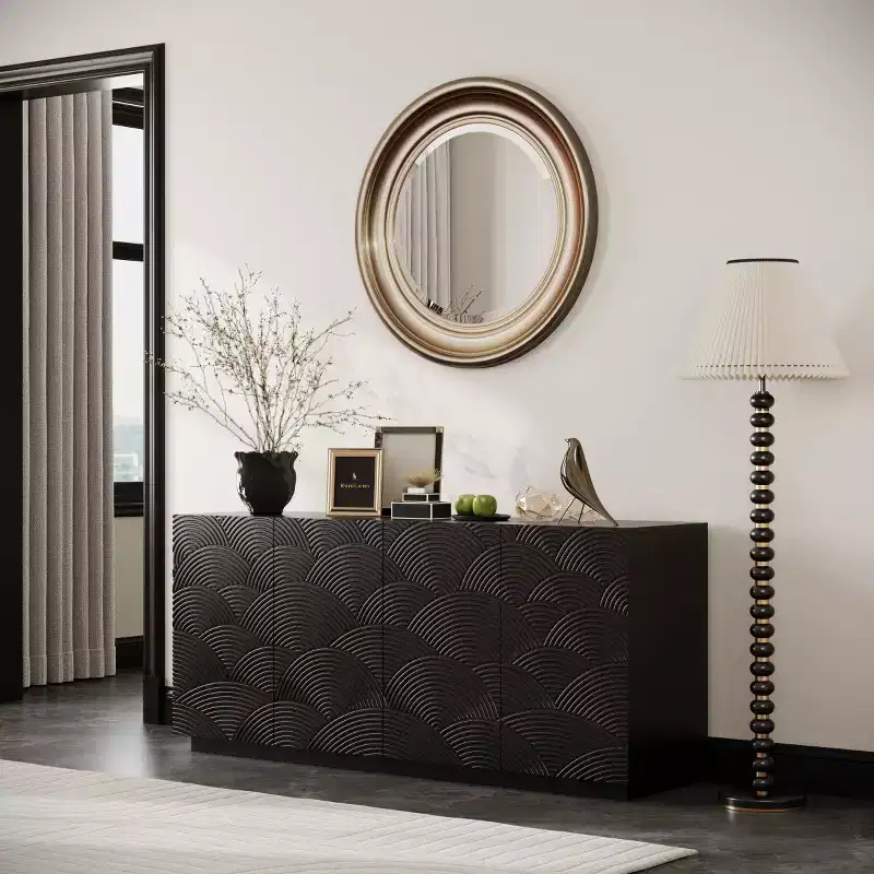 60 Modern Black Sideboard Buffet Cabinet & Stand, Console with