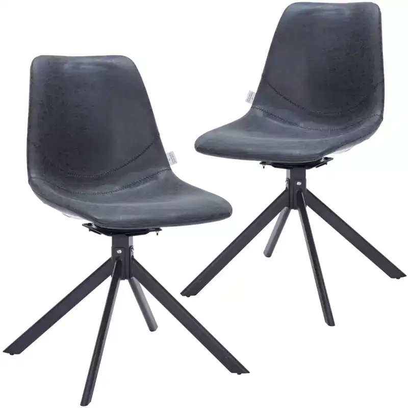 LeisureMod Leather Dining Chair with 360-Degree Swivel And Powder-Coated Iron Legs