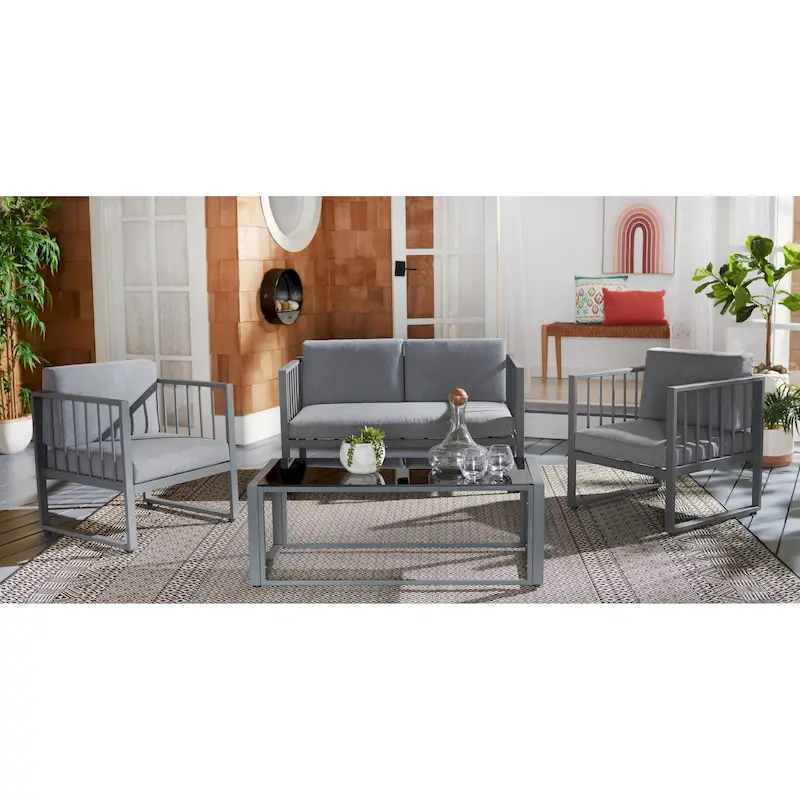 SAFAVIEH Outdoor Severa 4-Piece Living Set - 49W x 28D x 25H