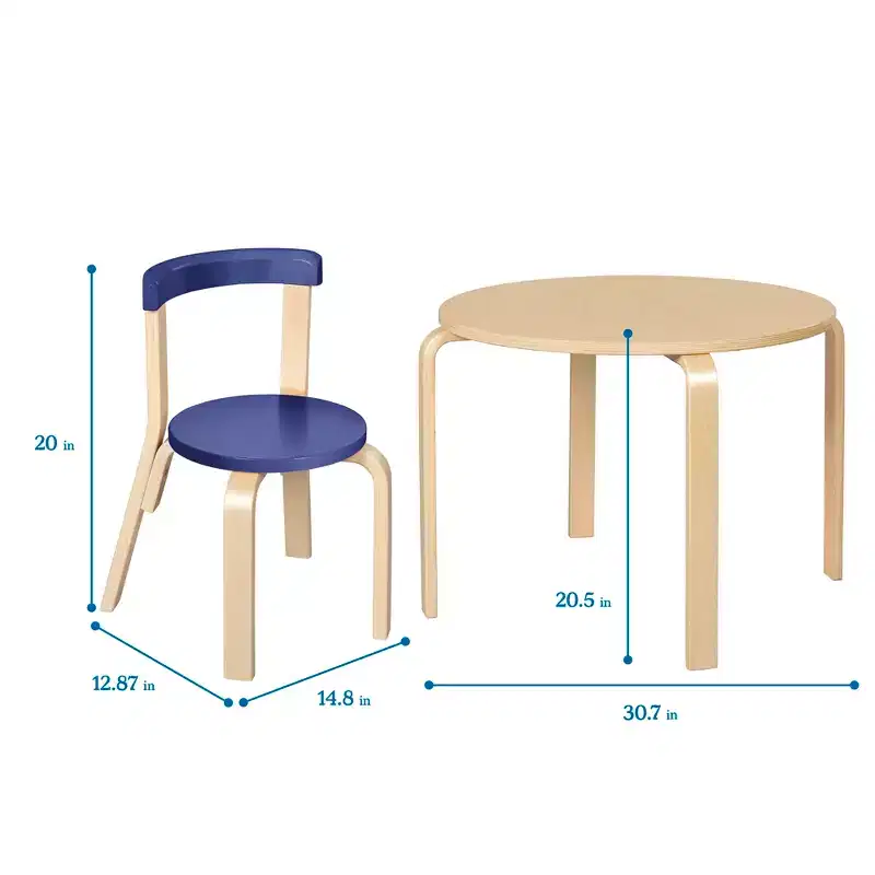 ECR4Kids Bentwood Table and Curved Back Chair Set, Kids Furniture, 5-Piece