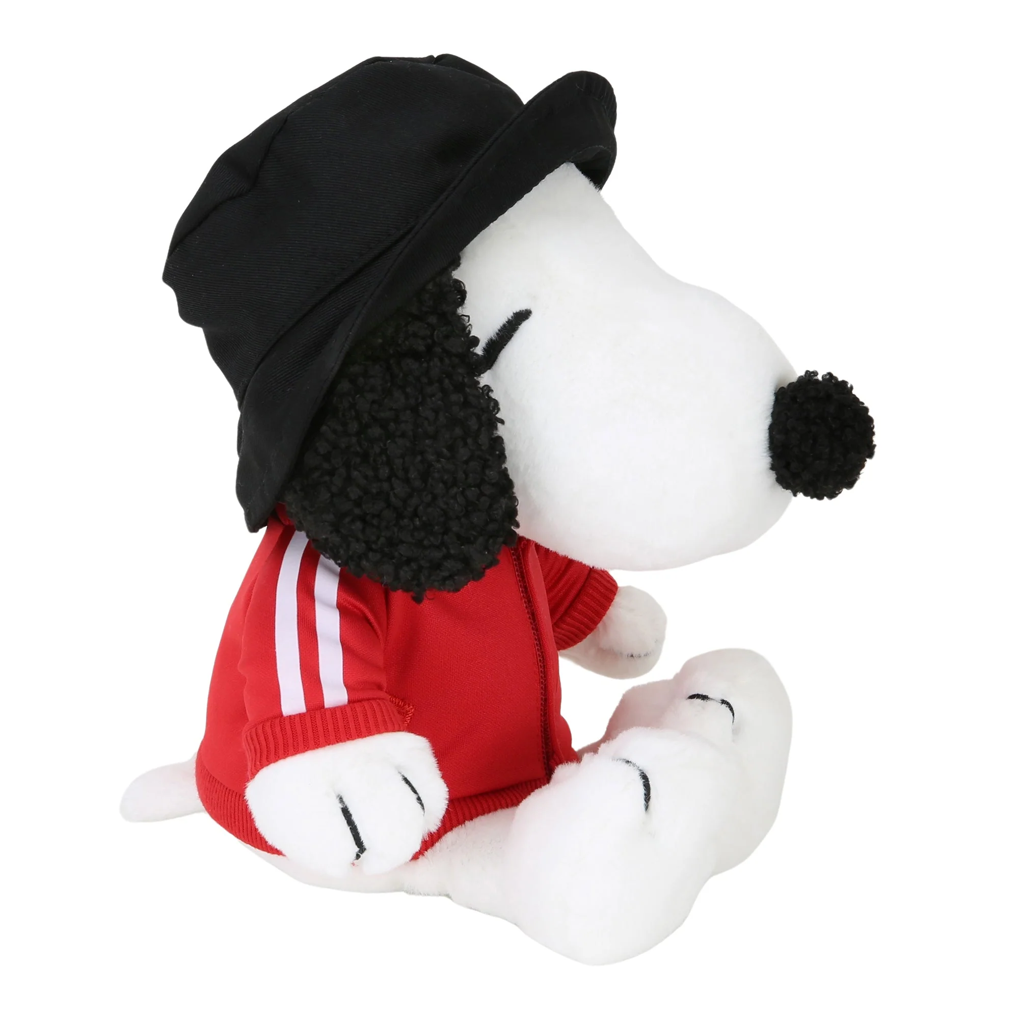 White Dog Plush with Bucket Hat and Track Jacket