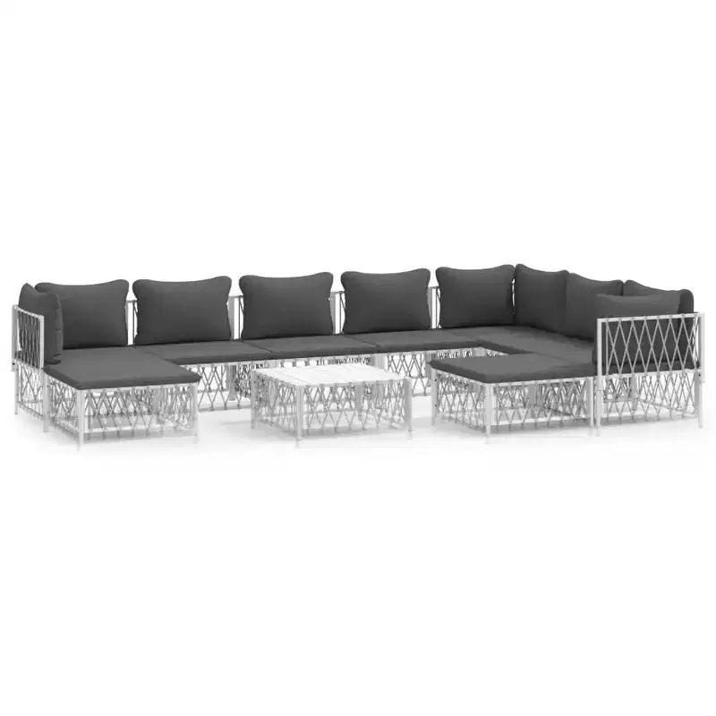 vidaXL Patio Furniture Set 10 Piece Garden Sectional Sofa with Cushions Steel