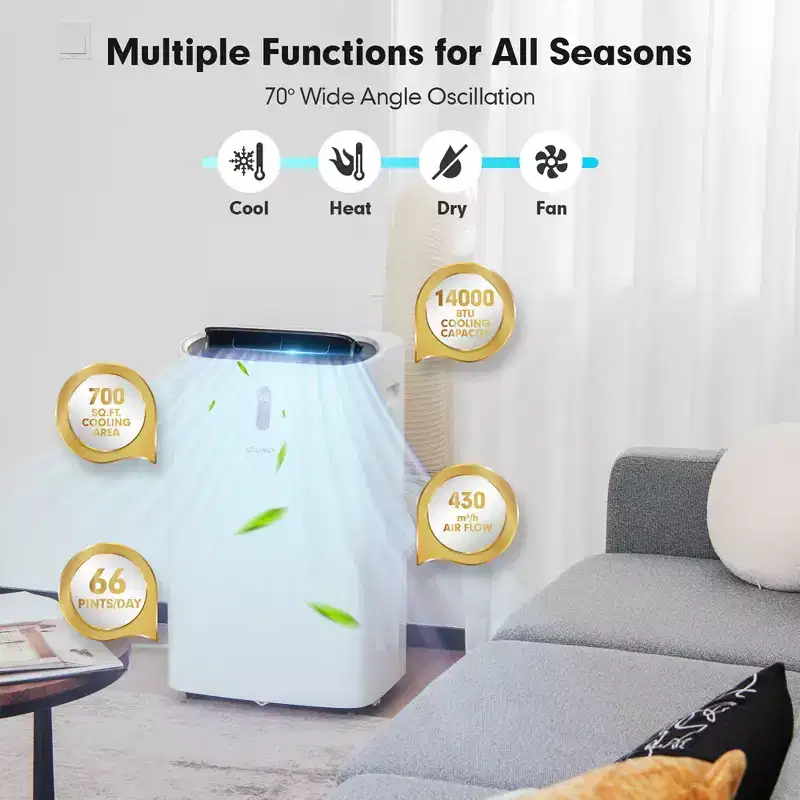 Costway 8800 BTU (14000 BTU ASHRAE) Portable Air Conditioner 4-in-1 Air Cooler w/ APP & WiFi Smart Control