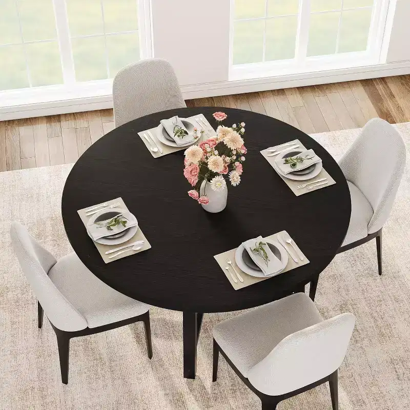 47 Wide Round Dining Table for 4, Kitchen Dining Room Table with Sturdy Metal Frame, Wood Circle Kitchen Table for Space Saving
