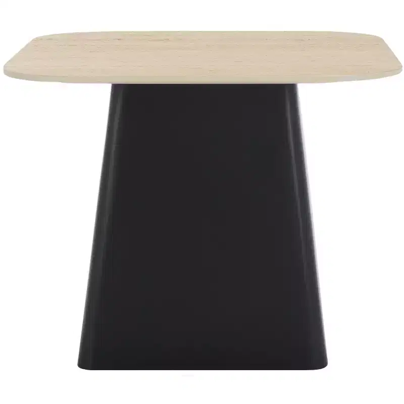 Modern Porcelain Side Table – Beige Top, Black Powder-Coated Iron Base, 19.7