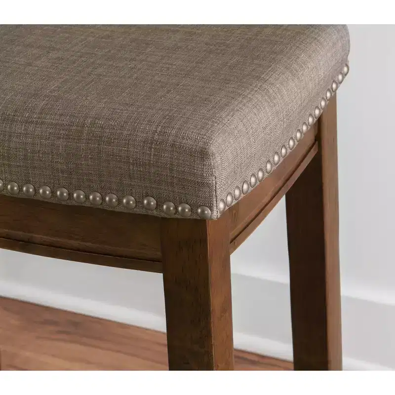 Counter Height Barstool Rustic Brown Natural Linen Upholstered Backless