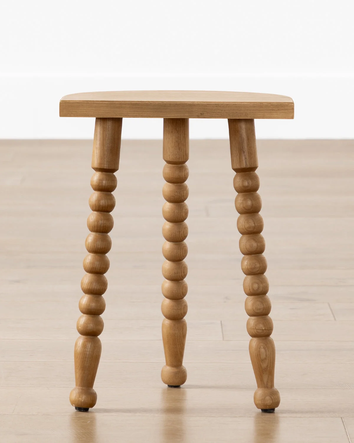 Scandinavian Honey Oak Wood Stool with Natural Finish for Living Room
